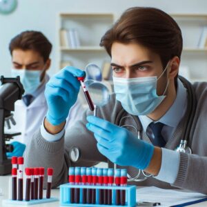 Lab-technician-analyzing-blood-sample-for-Mumps IgG Antibody Test